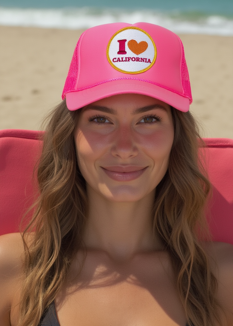 I Love California Trucker Hat Pink