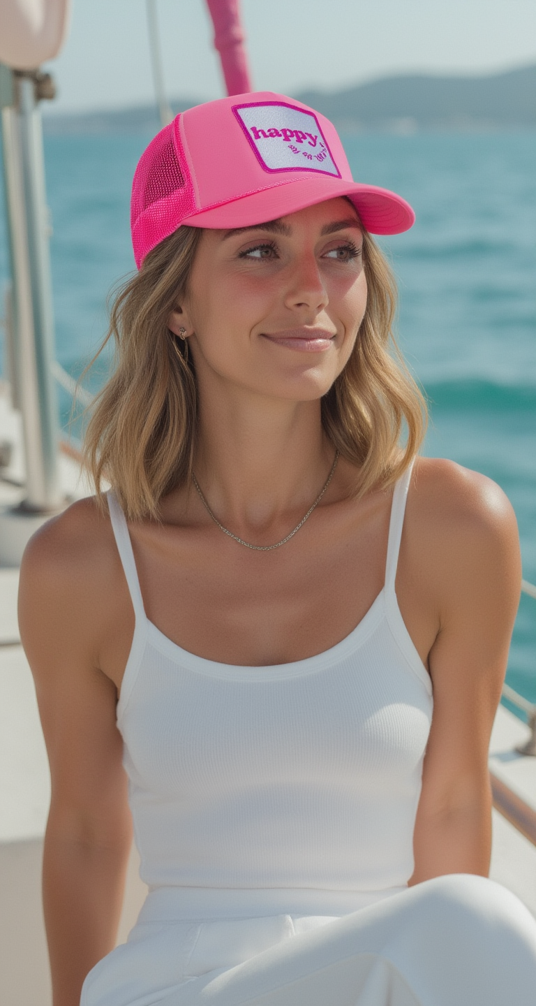 Happy By The Sea Trucker Hat in Pink