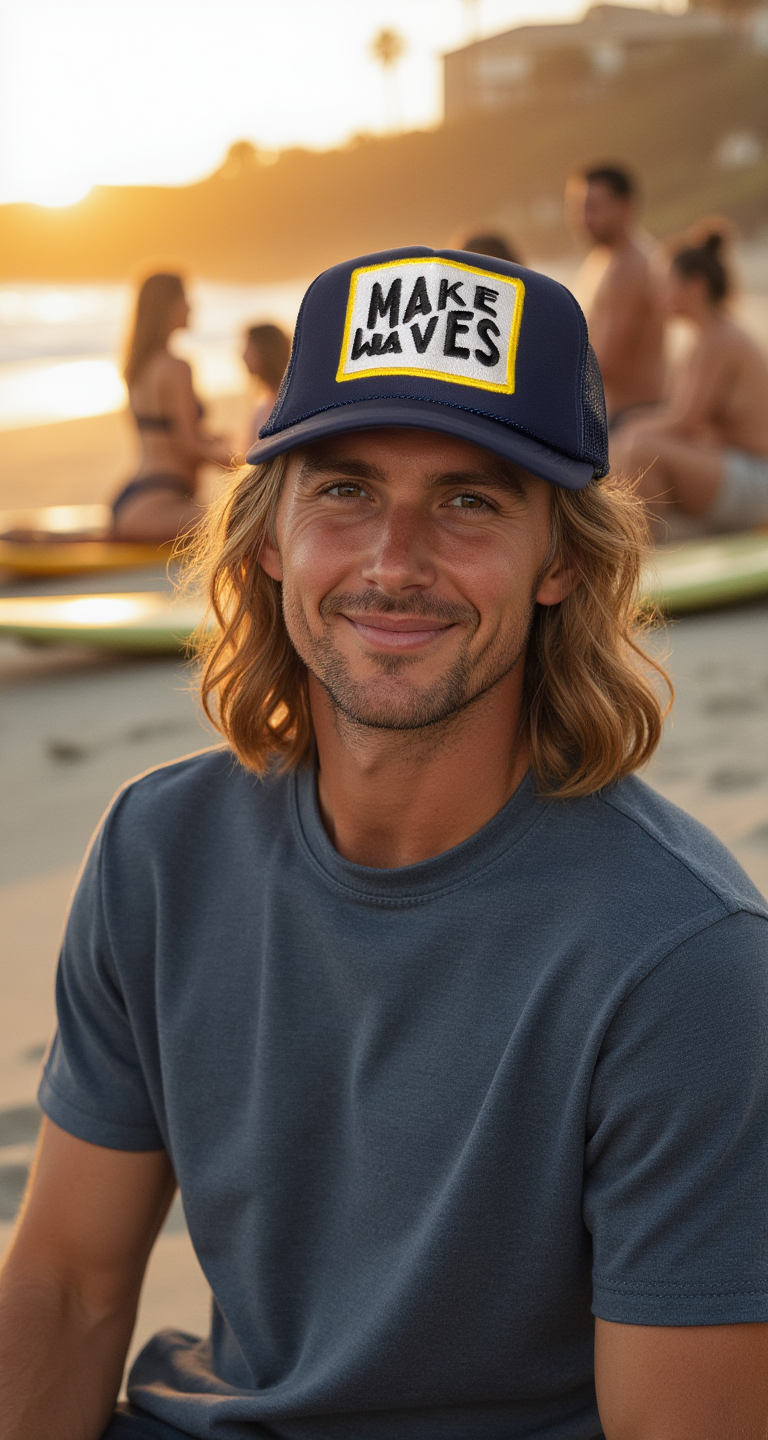 Make Waves Trucker Hat in Navy