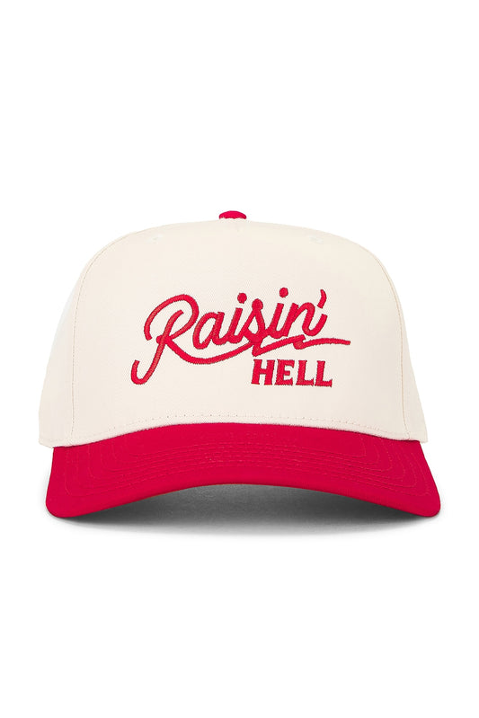 Raisin Hell Snapback Trucker Hat in Neutral Red Canvas