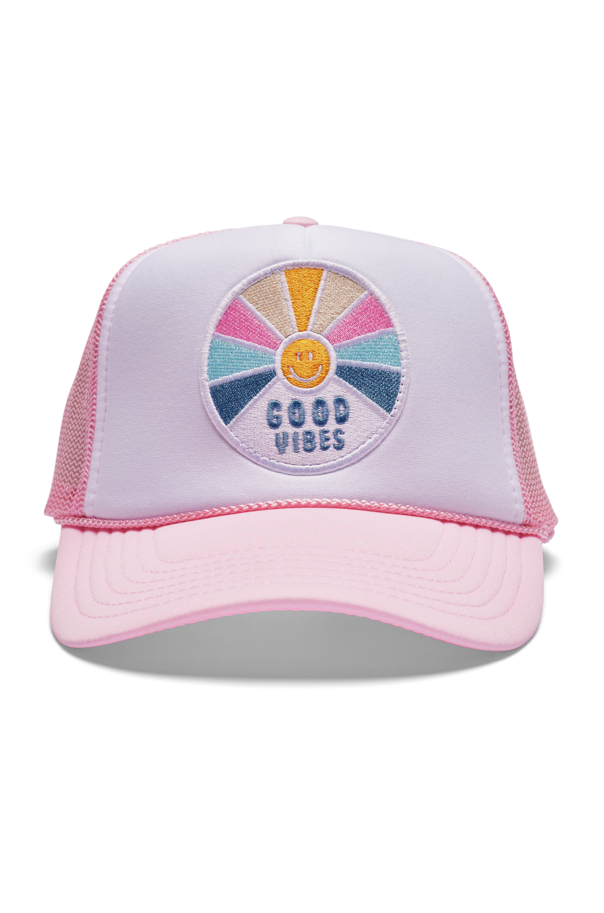 Good Vibes Trucker Hat in Pink Split