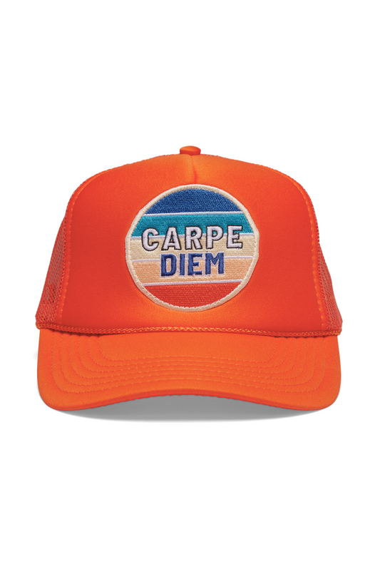 Carpe Diem Trucker Hat in Orange