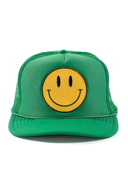 Happy Face Trucker Hat in Green