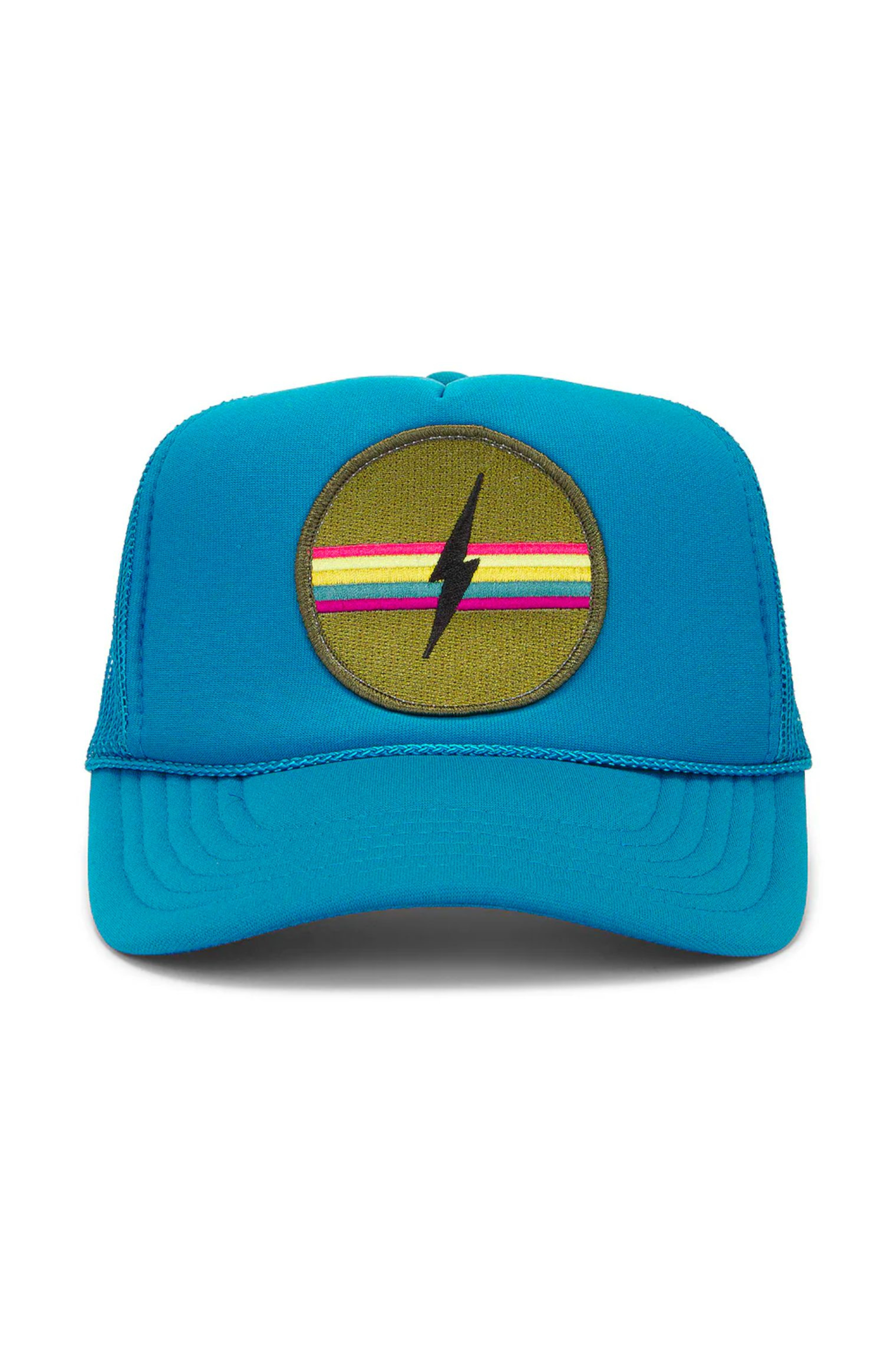 Electric Rainbow Trucker Hat in Blue