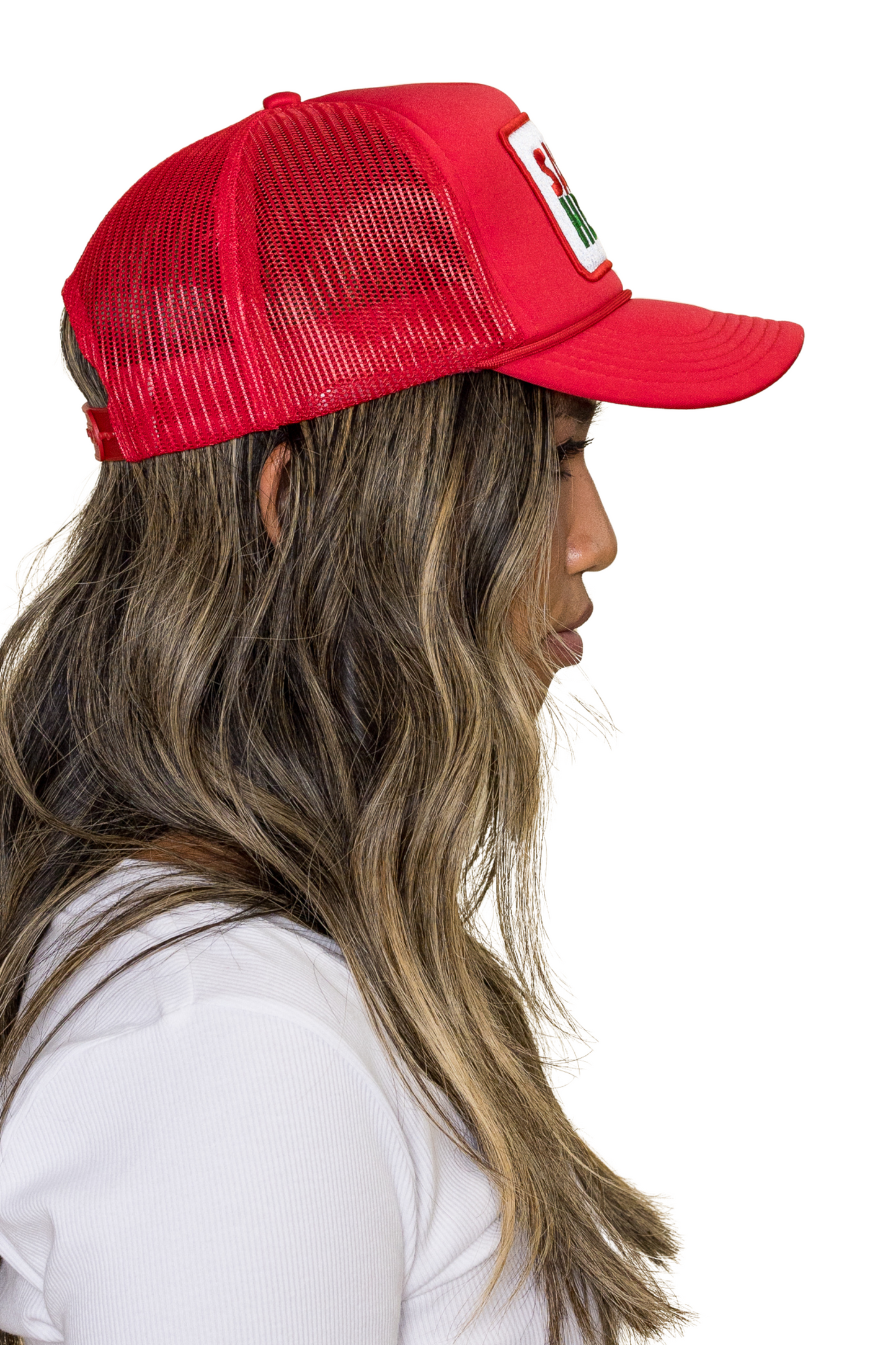 Santas Helper Trucker Hat in Red