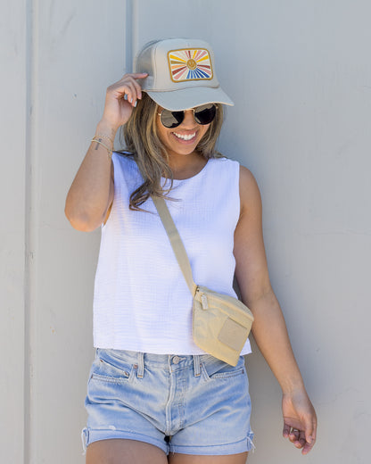 Rays Of Happy Trucker Hat in Tan