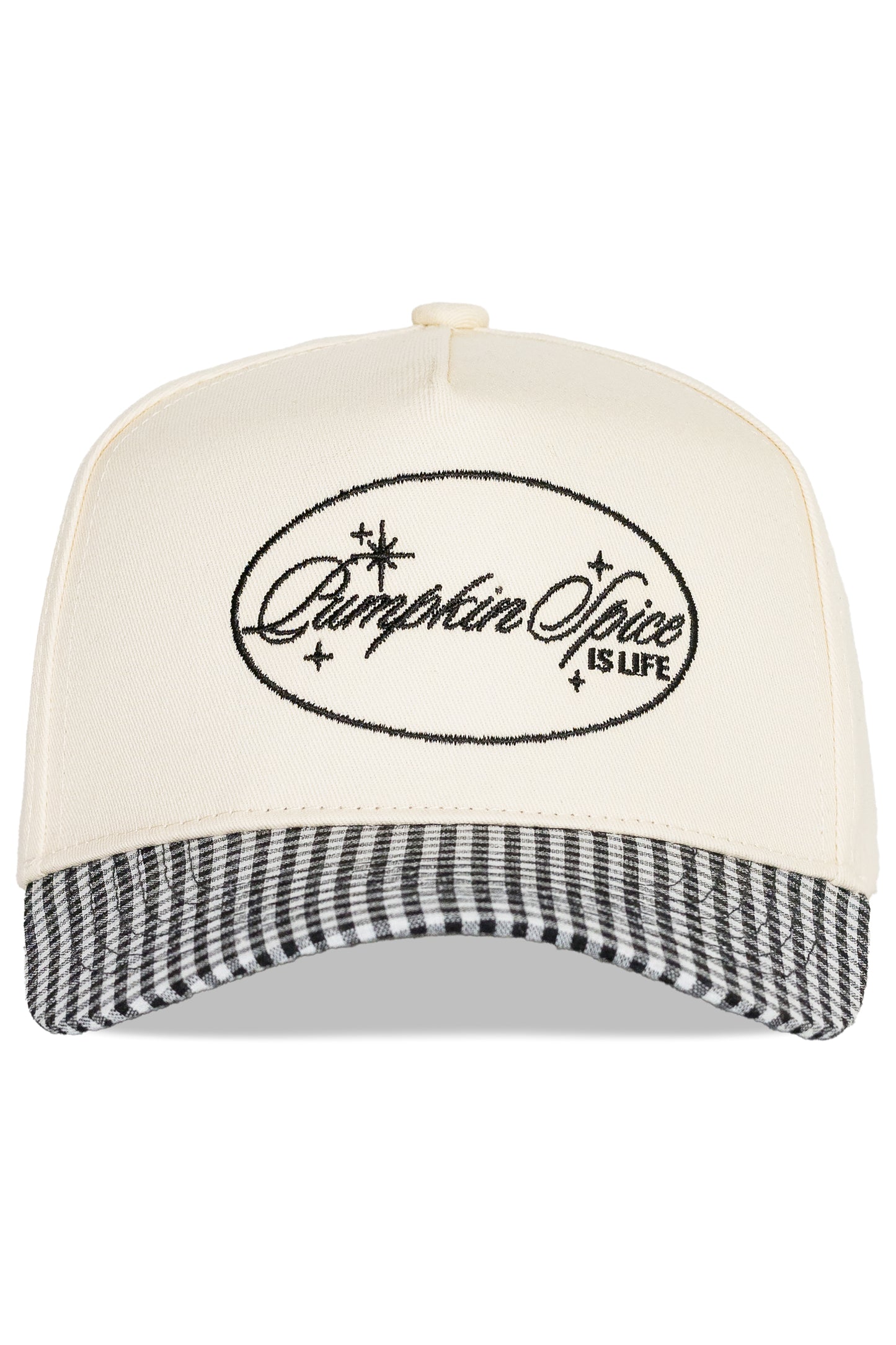 Pumpkin Spice Snapback Hat in Black Gingham