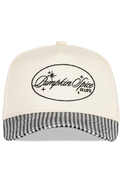Pumpkin Spice Snapback Hat in Black Gingham