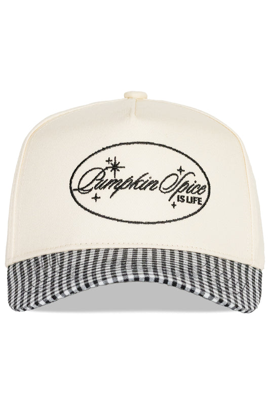 Pumpkin Spice Snapback Hat in Black Gingham