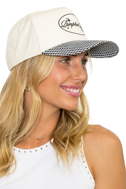 Pumpkin Spice Snapback Hat in Black Gingham