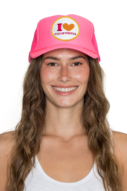 I Love California Trucker Hat Pink