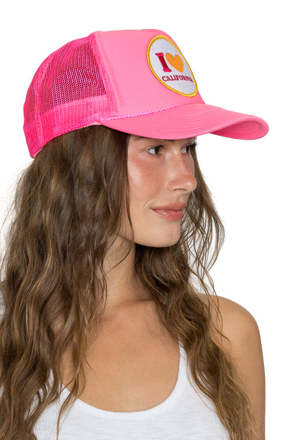 I Love California Trucker Hat Pink
