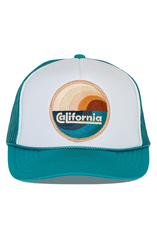 California Waves Trucker Hat in Jade Split