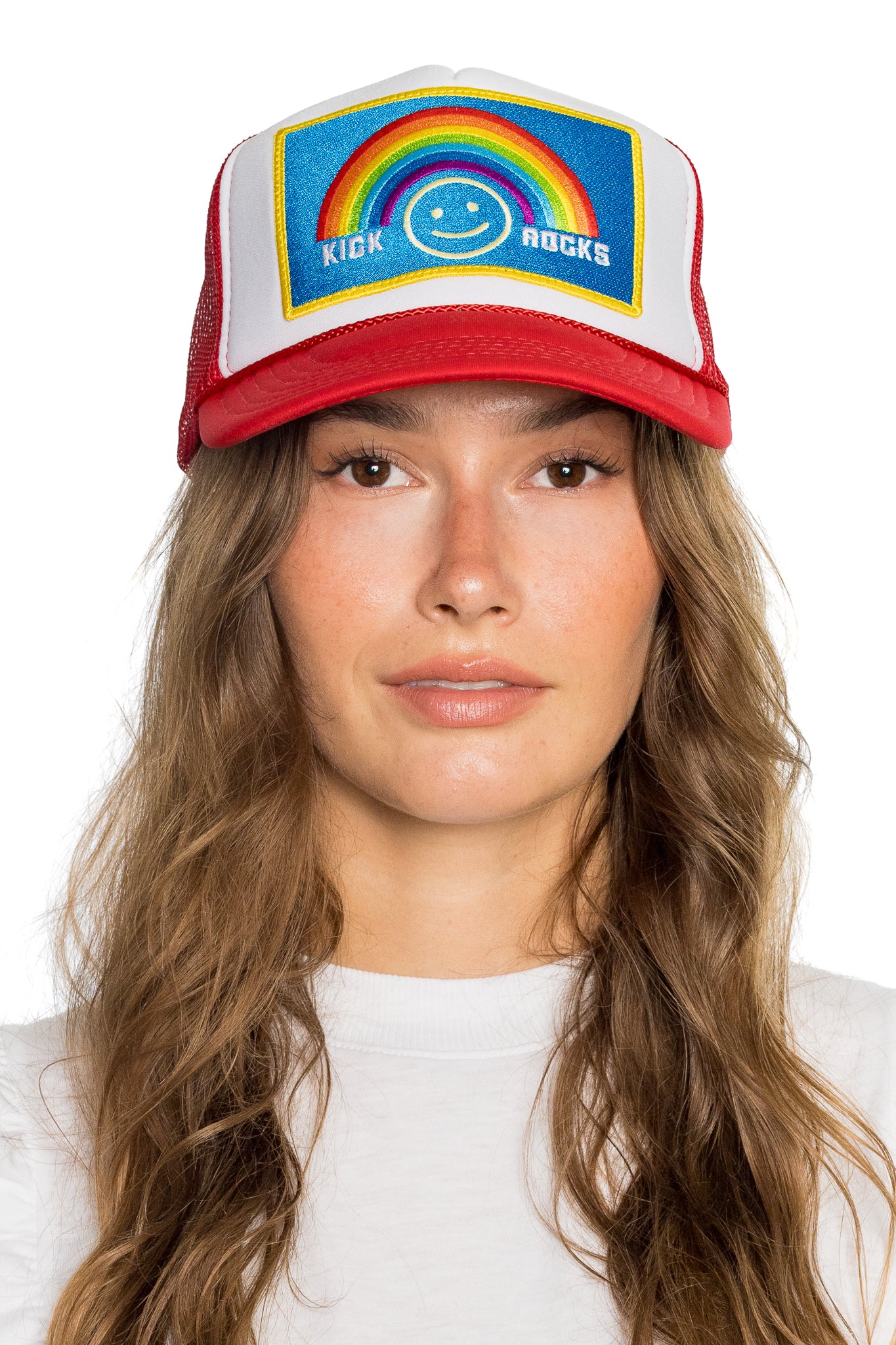 Kick Rocks Trucker Hat in Red Split