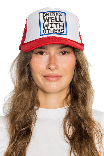 Drinks Well With Others Trucker Hat in Red Split