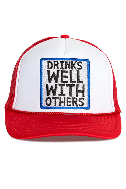 Drinks Well With Others Trucker Hat in Red Split