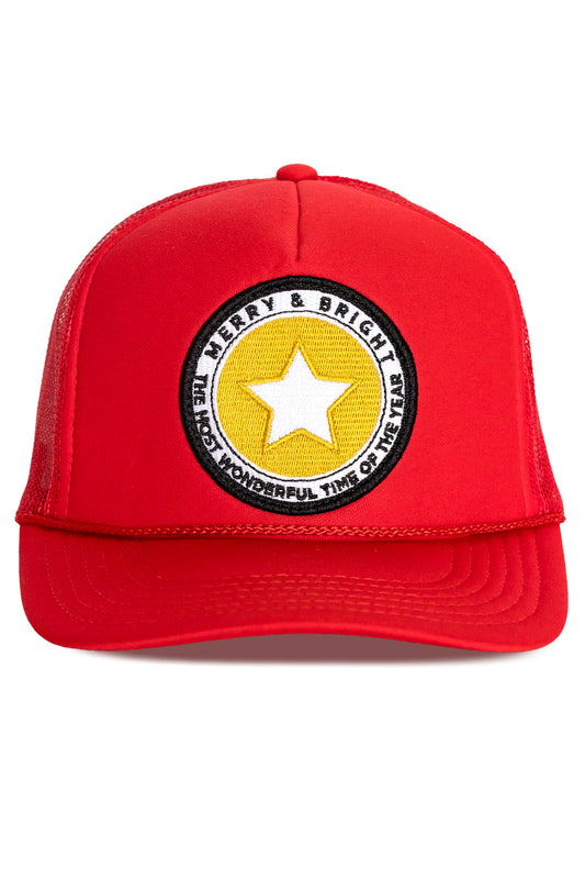 Merry and Bright Trucker Hat in Red