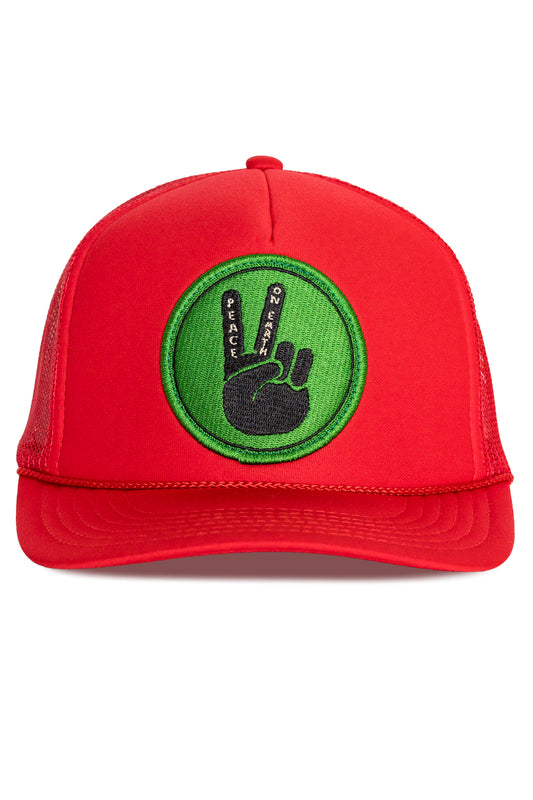 Peace On Earth Trucker Hat Trucker Hat in Red