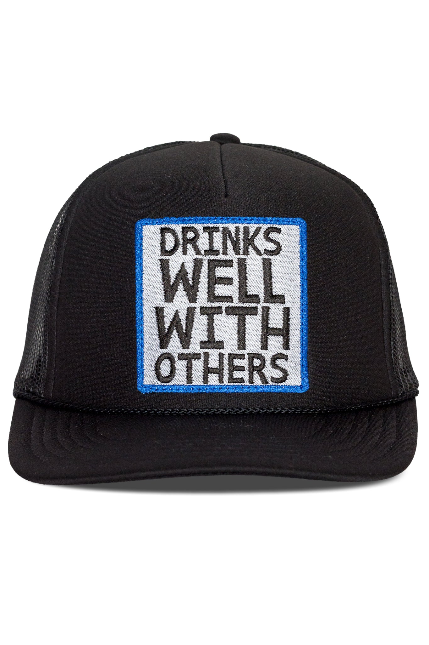 Drinks Well With Others Trucker Hat in Black