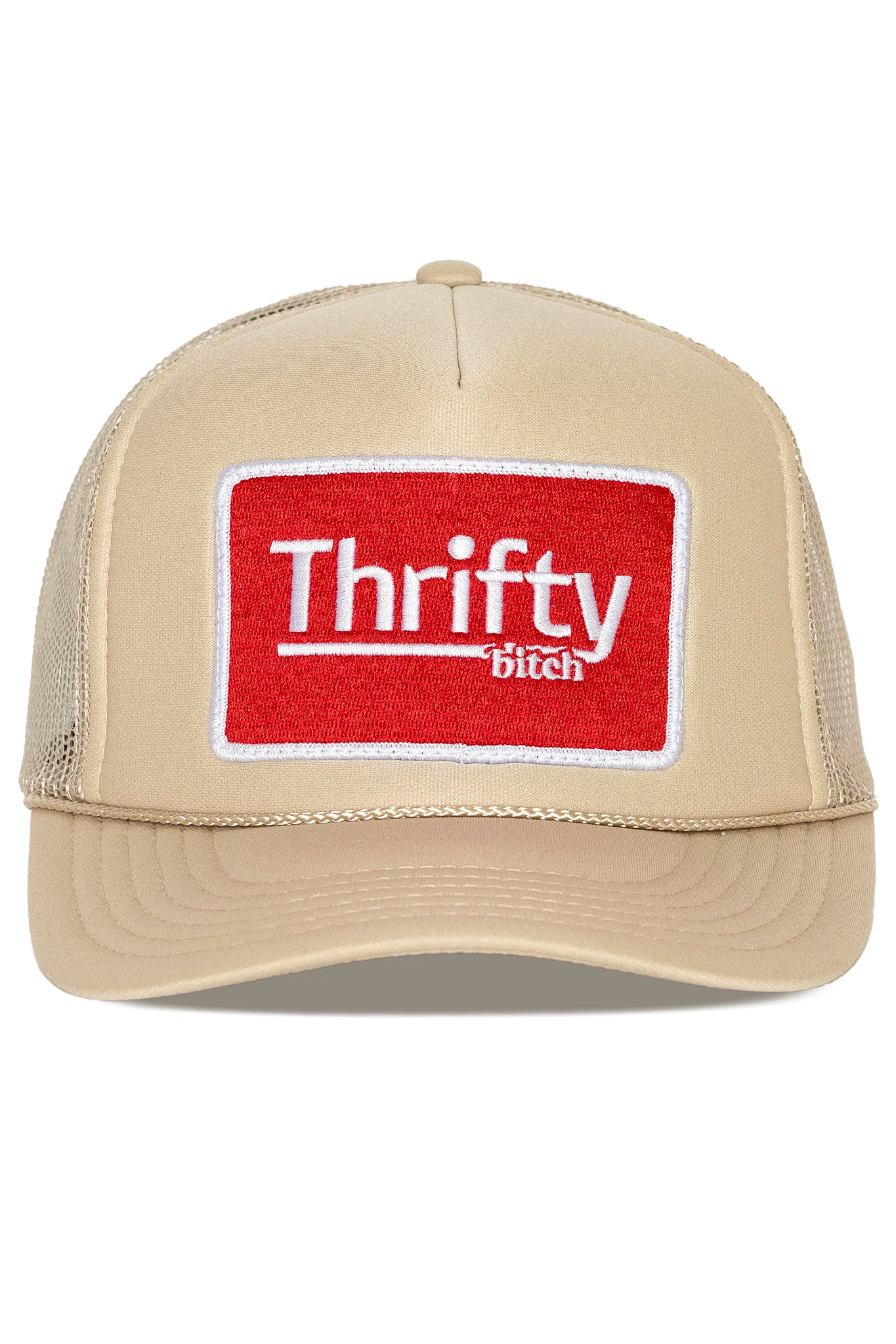 Thrifty Bitch Trucker Hat in Tan