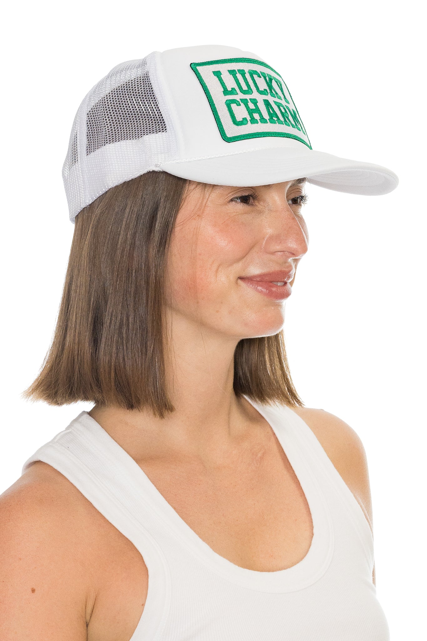 Lucky Charm Trucker Hat in White