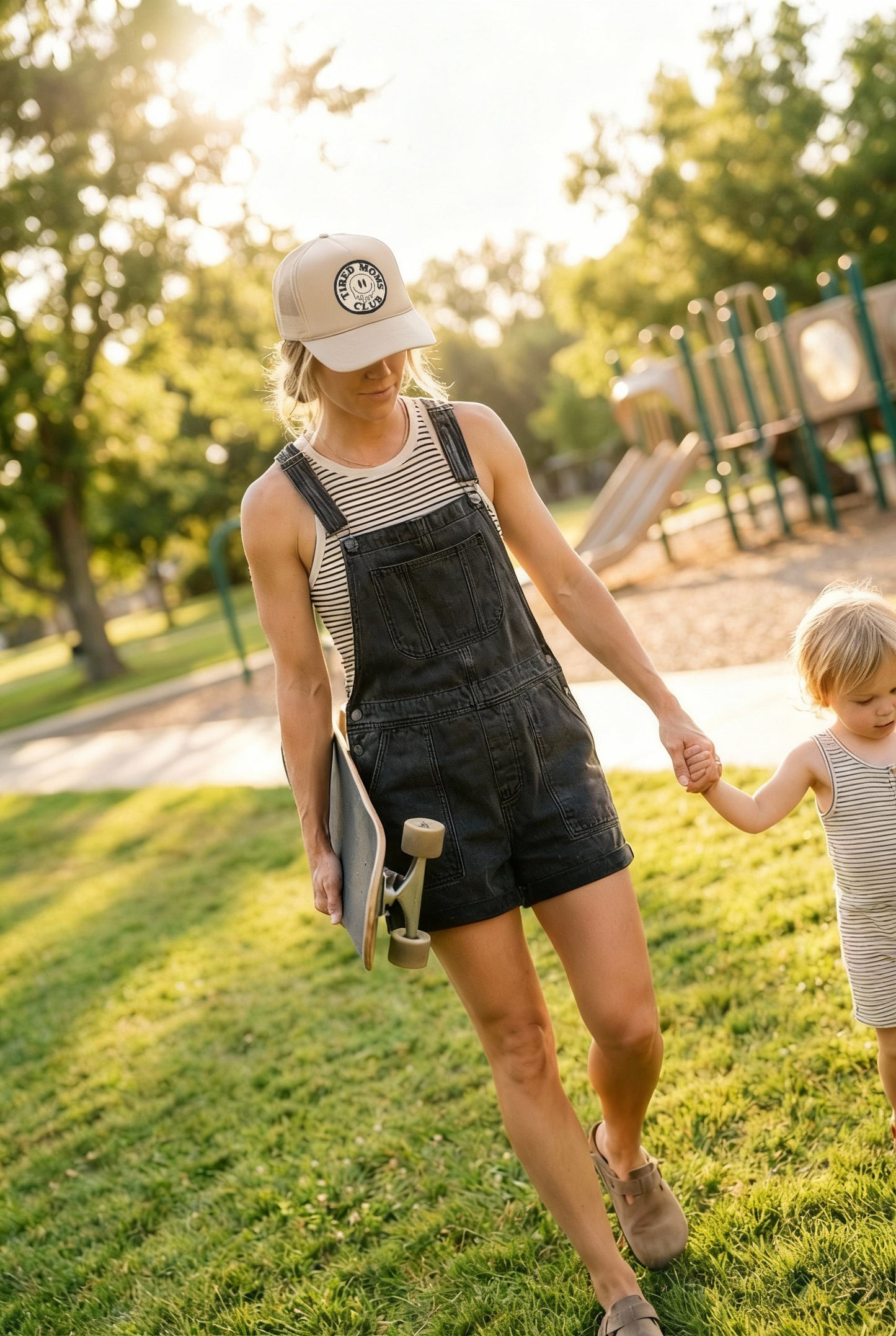 Tired Moms Club Trucker Hat in Tan