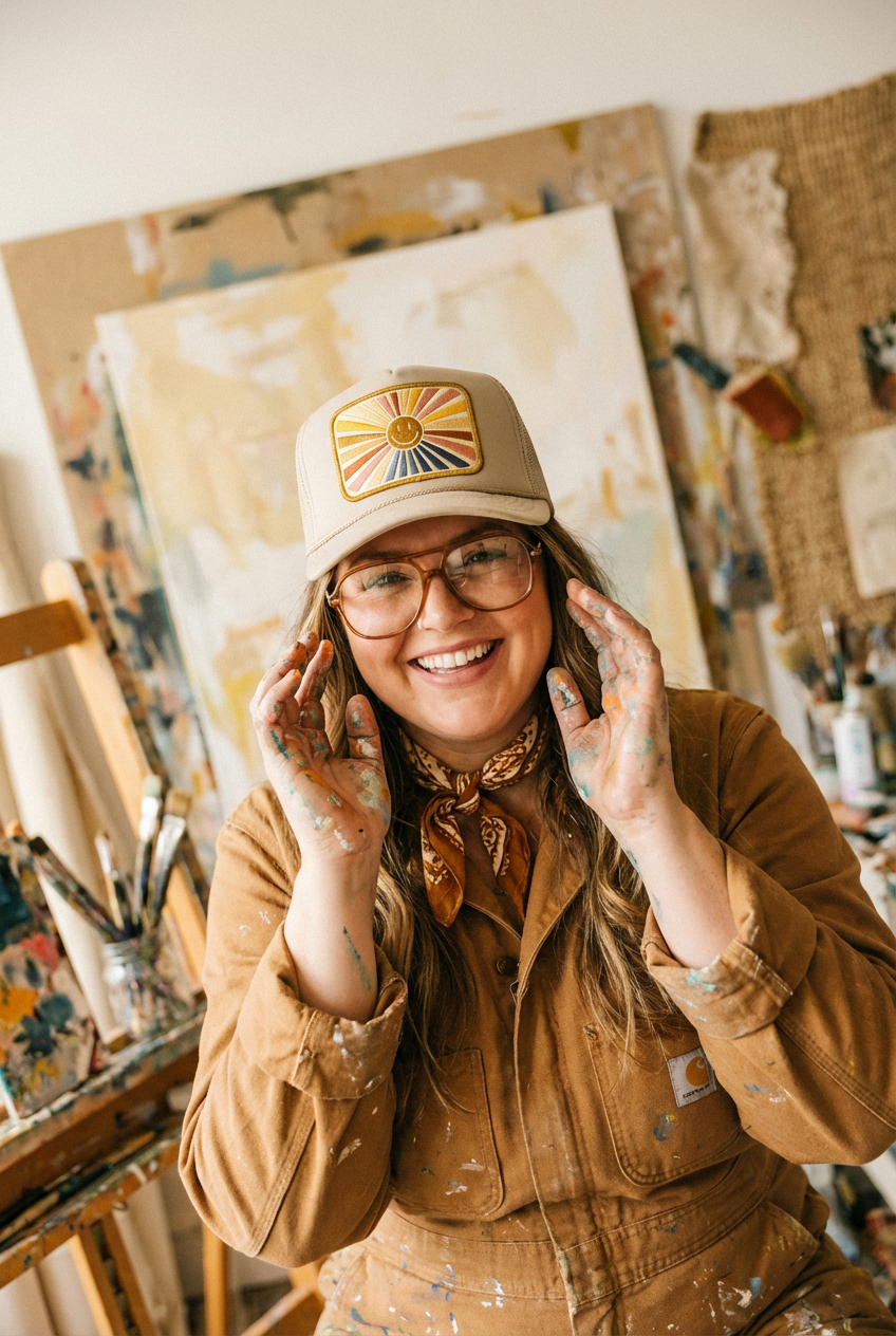 Rays Of Happy Trucker Hat in Tan