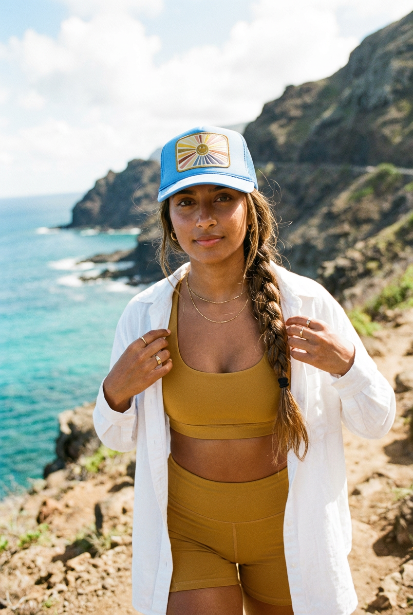 Rays Of Happy Trucker Hat in Blue