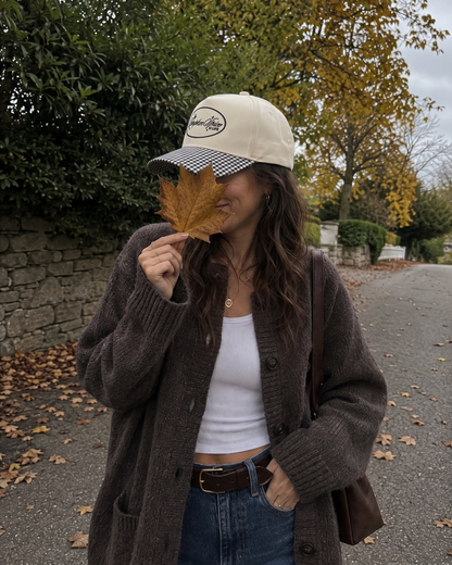 Pumpkin Spice Snapback Hat in Black Gingham
