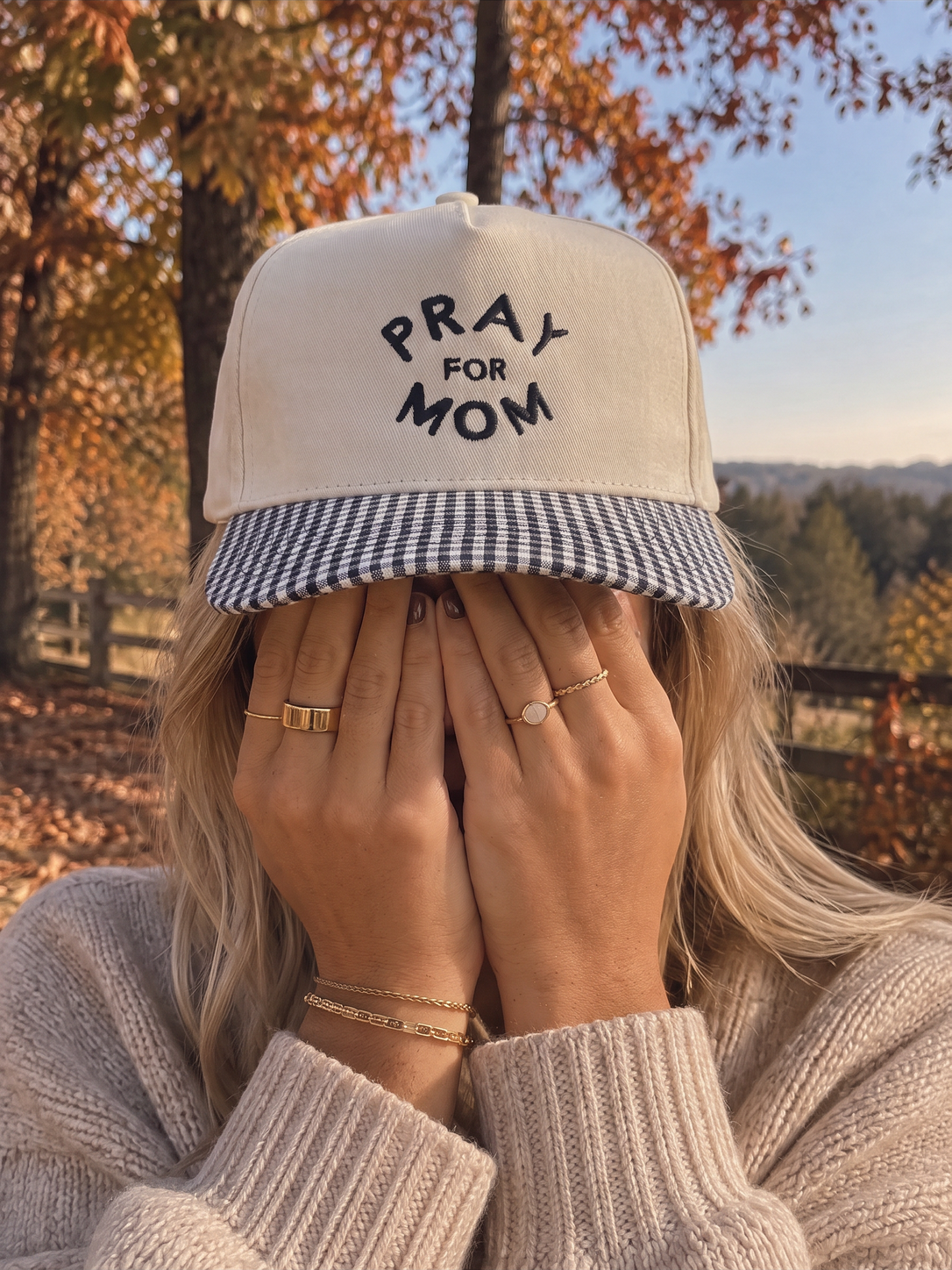 Pray for Mom Trucker Hat Black/White Gingham