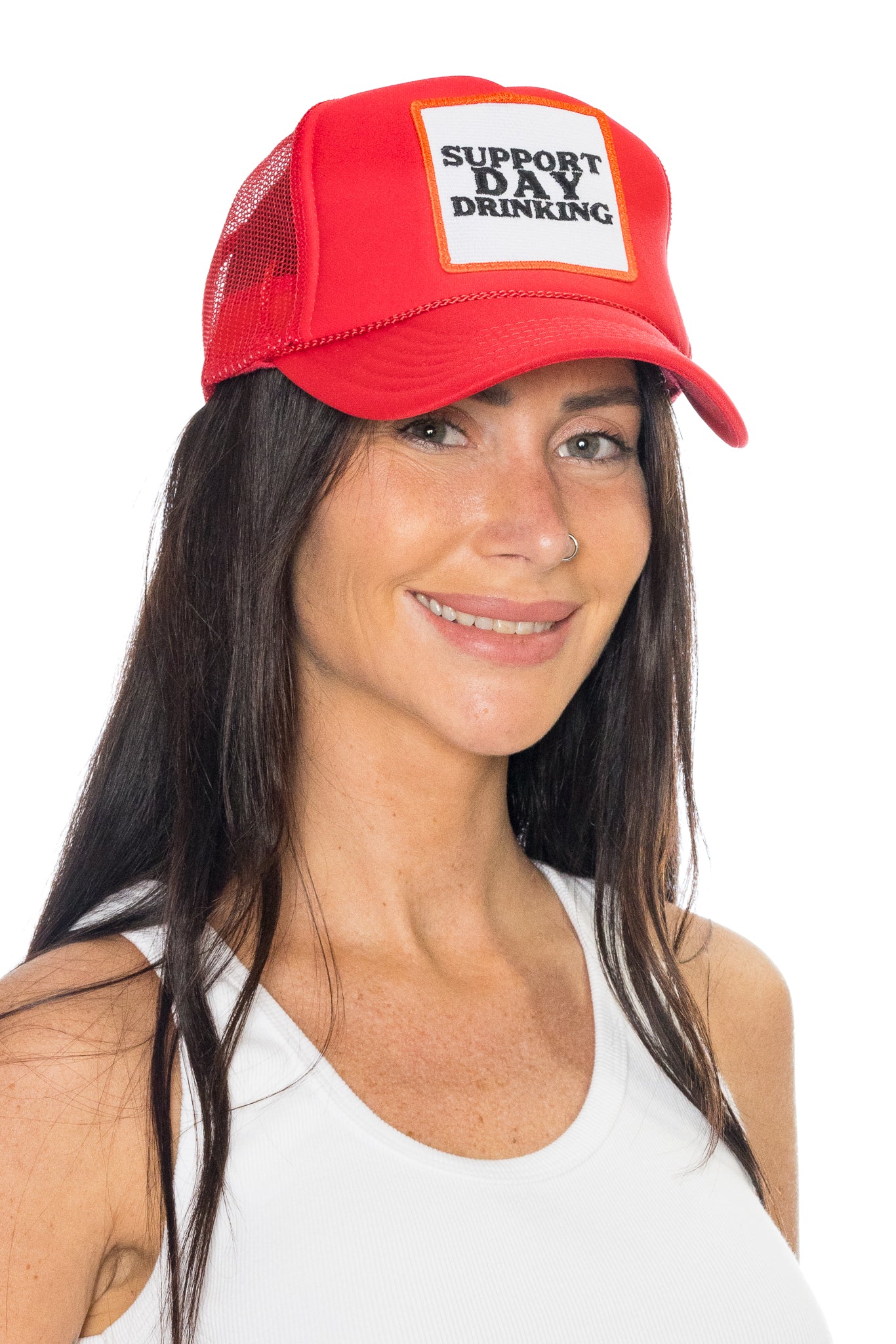 Day Drinking Trucker Hat in Red