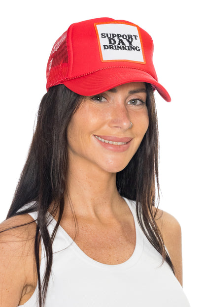 Day Drinking Trucker Hat in Red