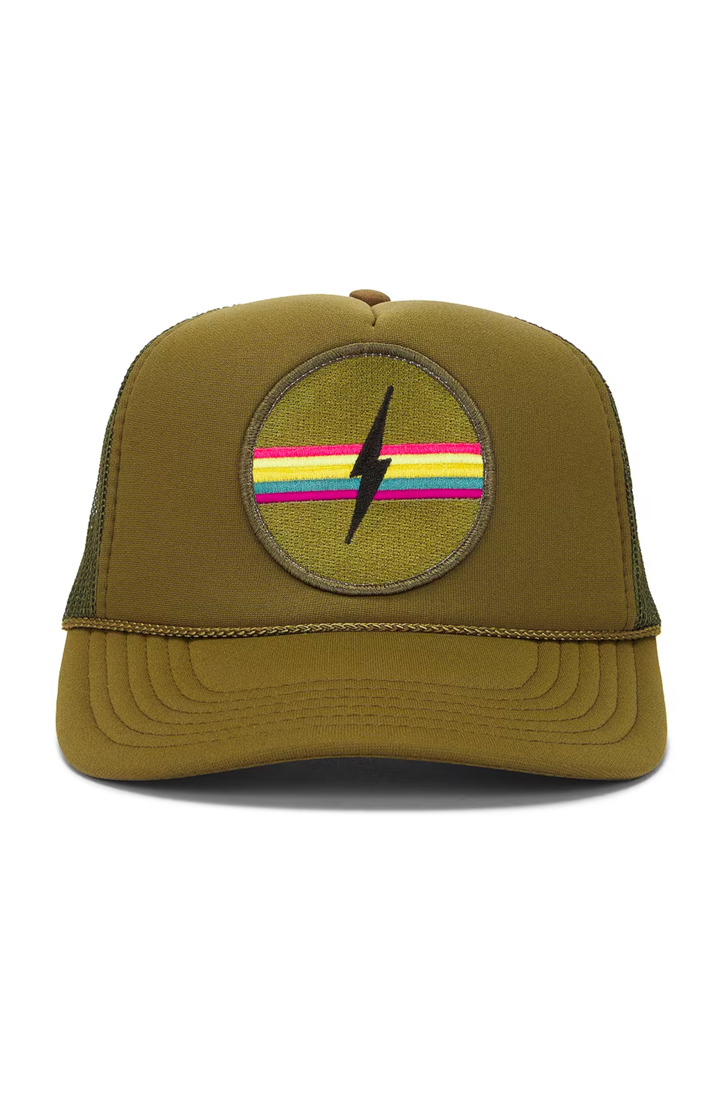 Electric Rainbow Trucker Hat in Olive