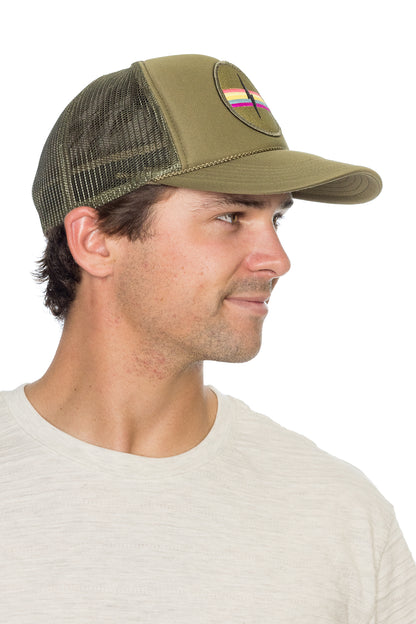 Electric Rainbow Trucker Hat in Olive