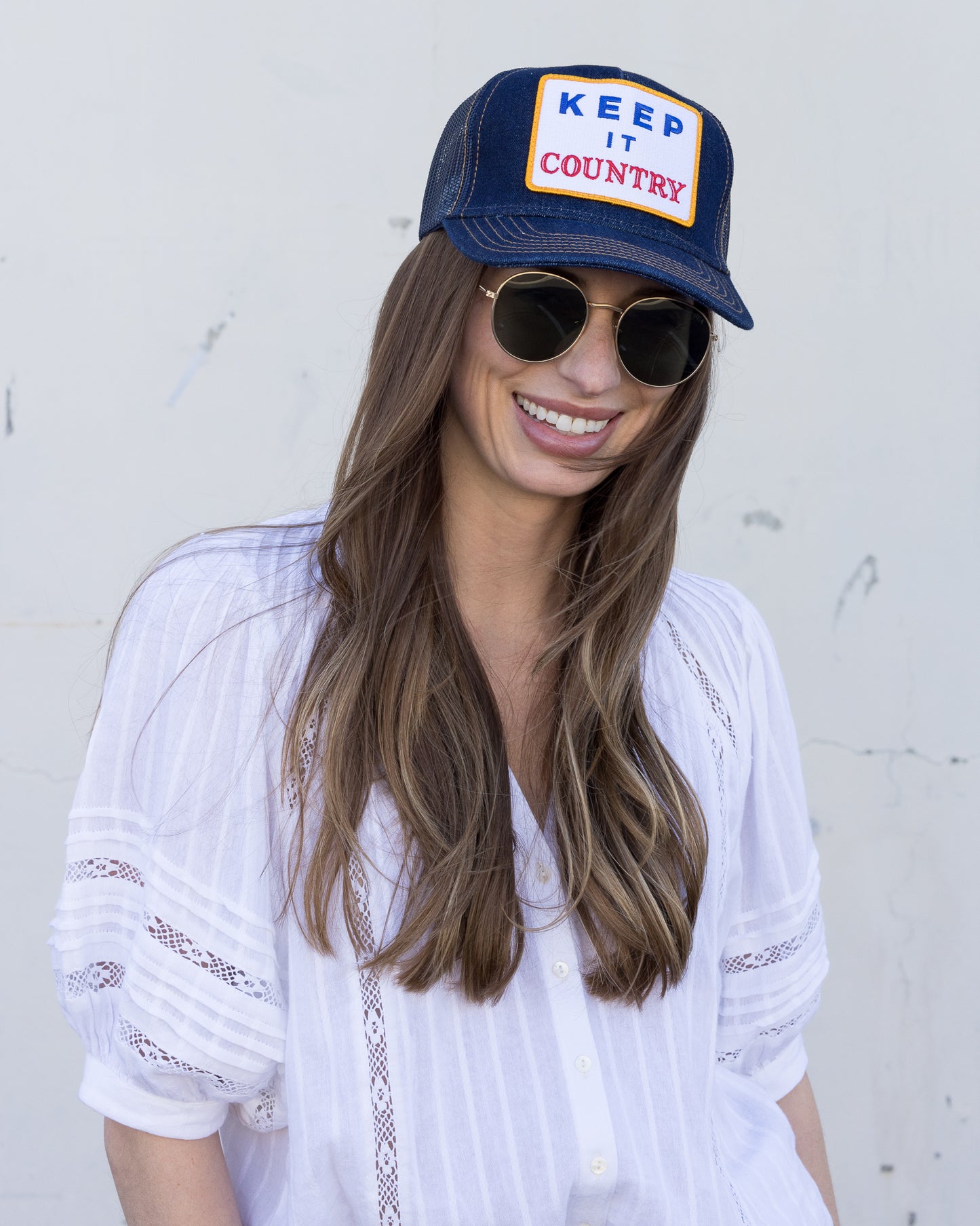 Keep It Country Trucker Hat in Denim