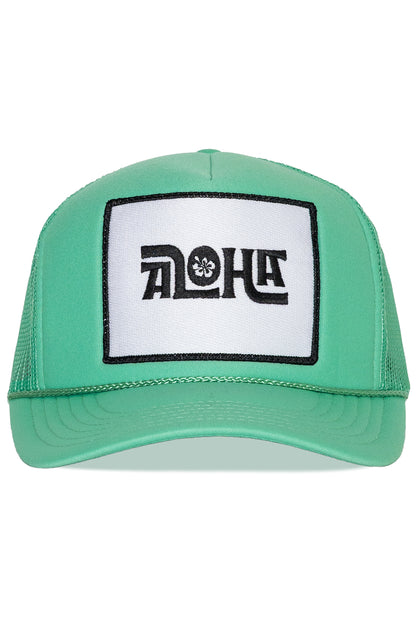 Aloha Flower Trucker Hat in Cactus Green