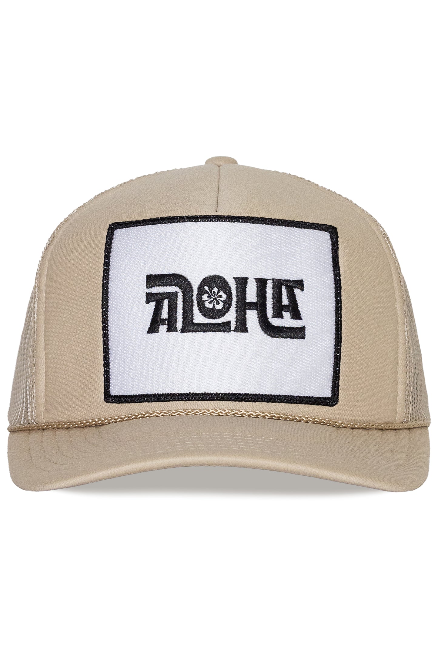 Aloha Flower Trucker Hat in Tan