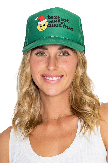 Text Me When It's Christmas Trucker Hat in Green