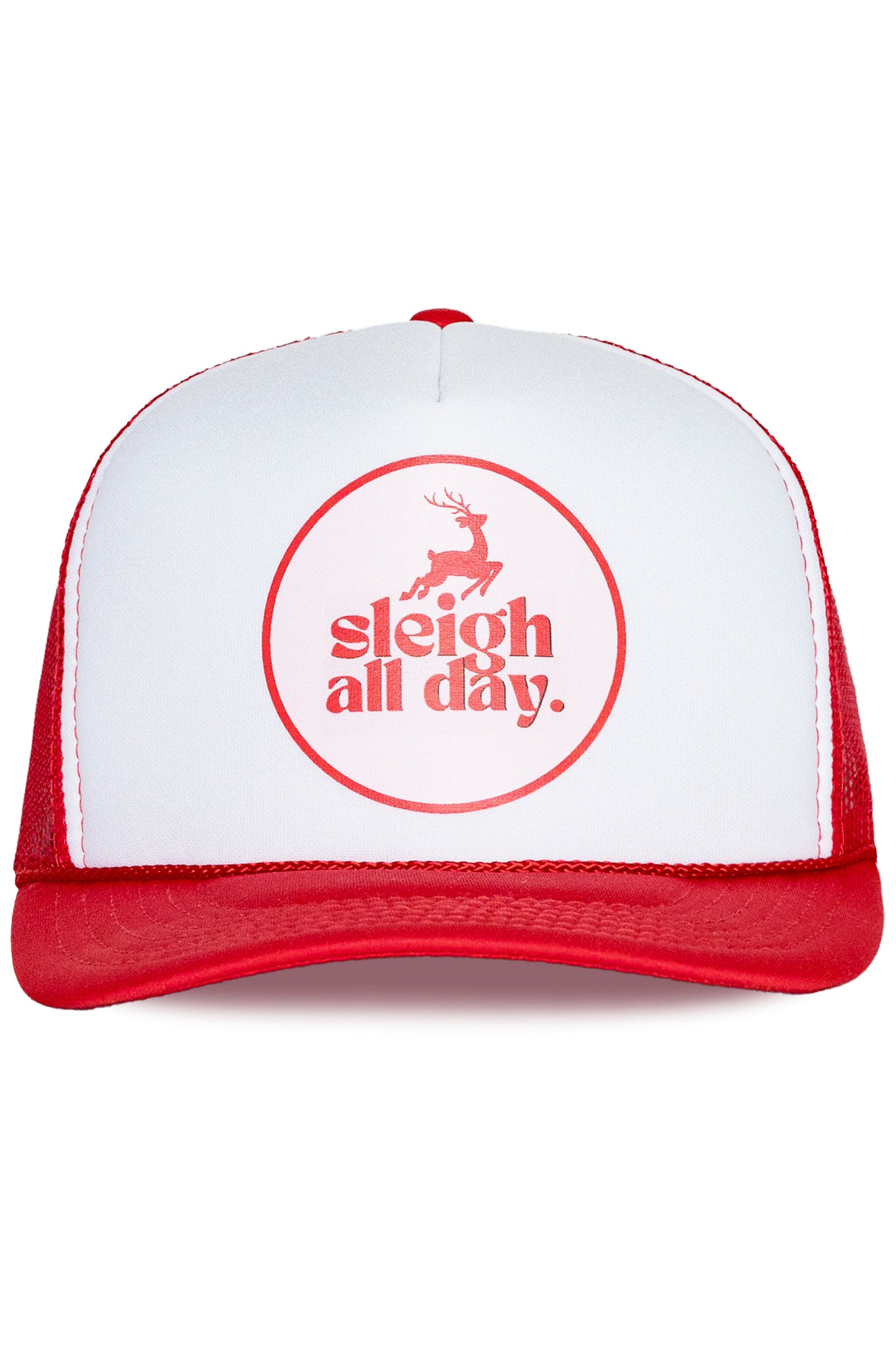 Sleigh all Day Trucker Hat in Red Split