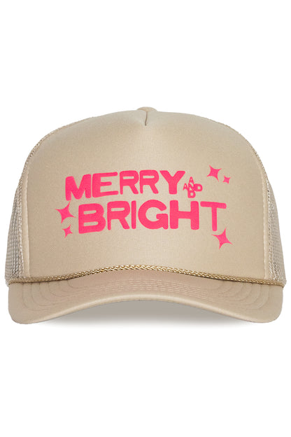 Merry & Bright Stars Trucker Hat in Tan