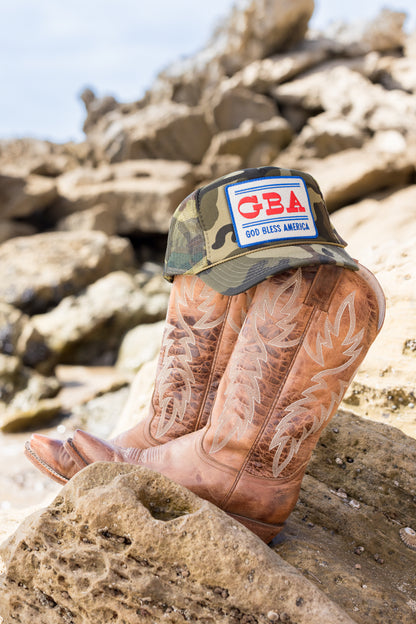 God Bless America Trucker Hat in Camo