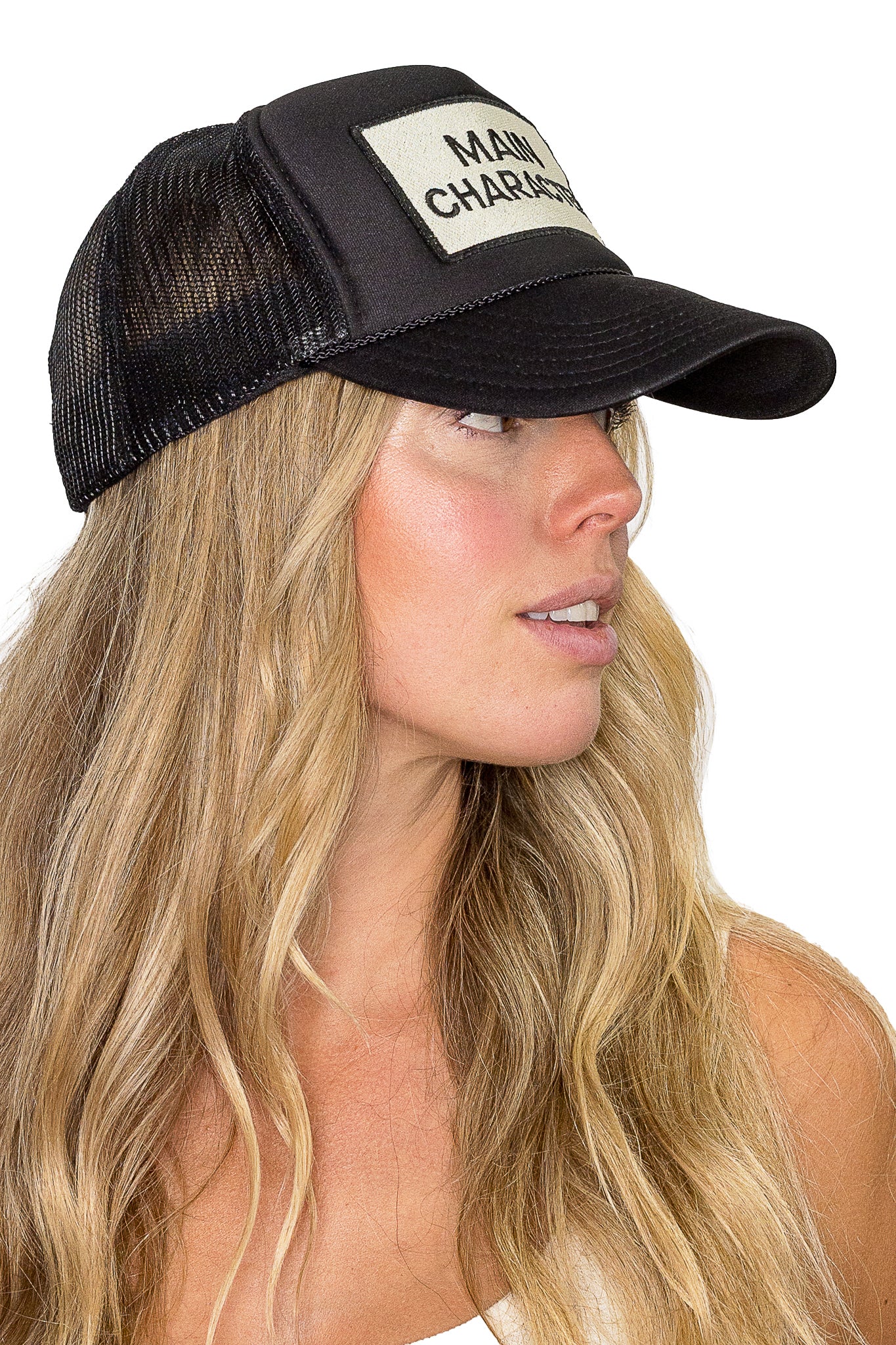 Main Character Energy Trucker Hat in Black