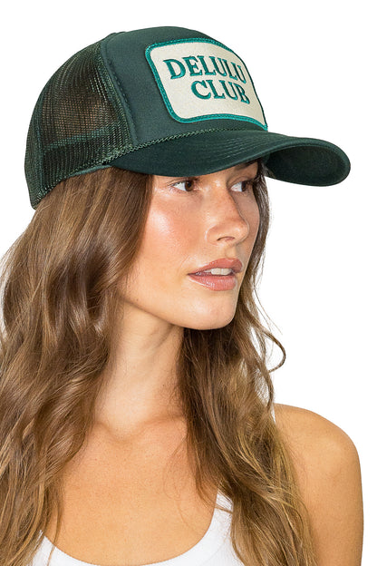 Delulu Club Trucker Hat in Deep Green