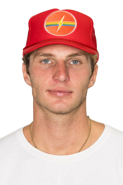 Electric Rainbow Trucker Hat Red
