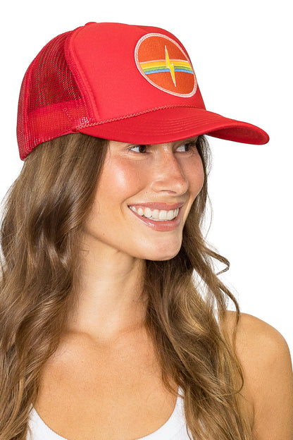 Electric Rainbow Trucker Hat Red