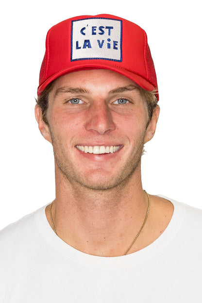 C'est La Vie Trucker Hat in Red