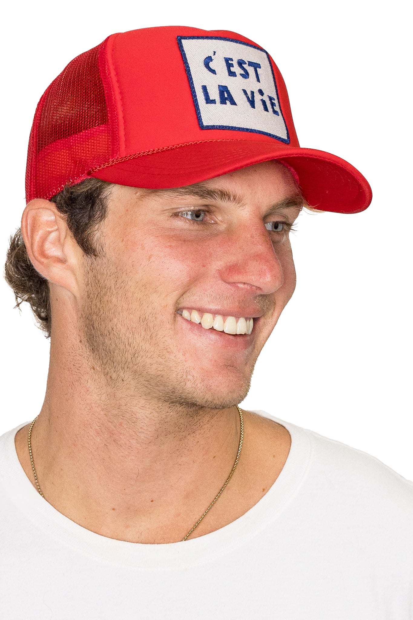 C'est La Vie Trucker Hat in Red