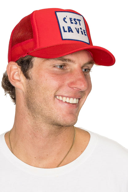 C'est La Vie Trucker Hat in Red