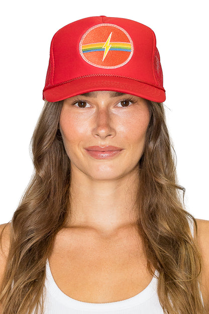 Electric Rainbow Trucker Hat Red