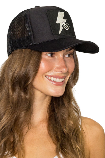 Electric Eye Trucker Hat in Black